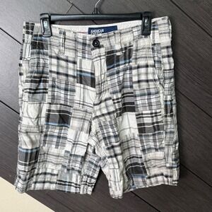 American Eagle Men's Y2K Plaid Patchwork Shorts Size 32 Gray Blue Cotton